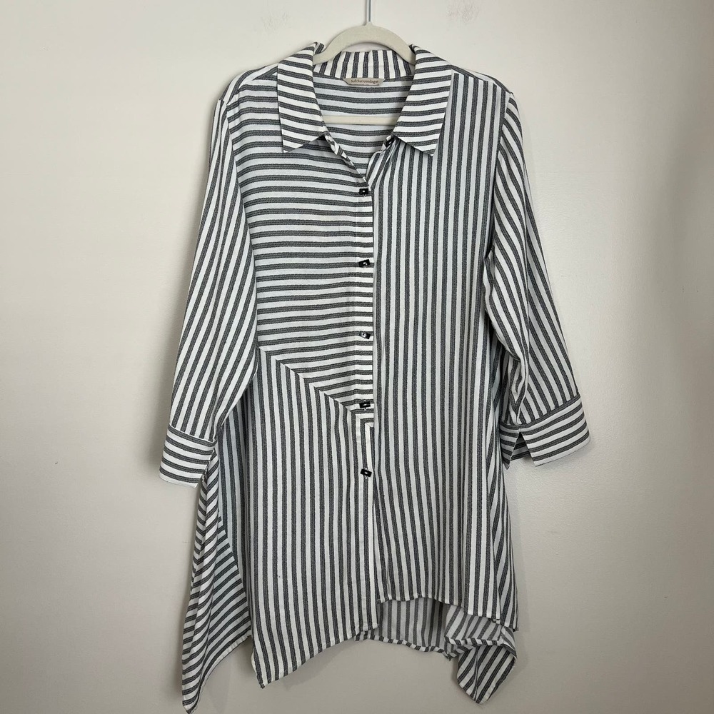 Soft Surroundings‎ Standout Shirt Cotton Blend Striped Button Front Tunic Top Lg